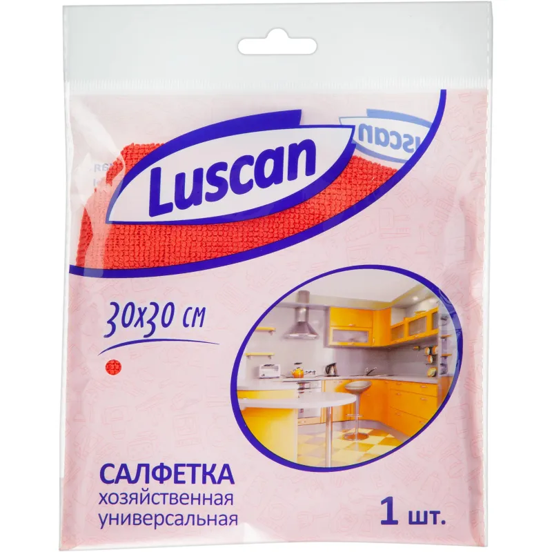 Салфетка хозяйственная Luscan из микрофибры универ 200г/м2 30х30см красная 1612793