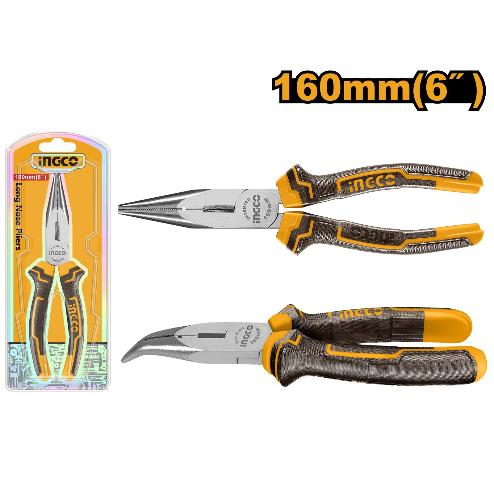 Тонкогубцы изогнутые 160 мм INGCO HBNP08168