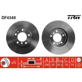 Диск тормозной BMW E34 525X 91-97 передний вент.D=296 мм. TRW DF4348
