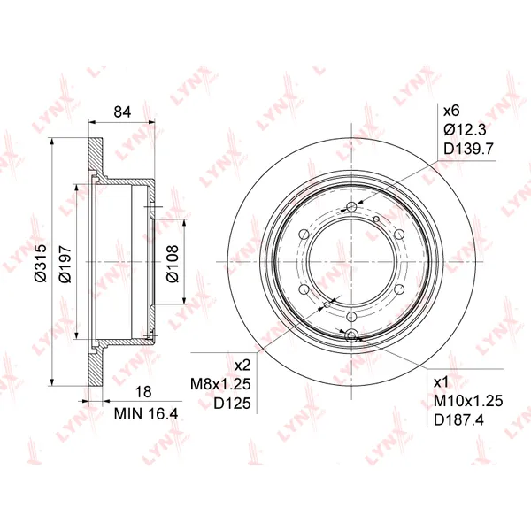 Диск тормозной MITSUBISHI PAJERO II 2.4-3.5 90-00 / III 2.5D 00-0 LYNXAUTO BN-1085