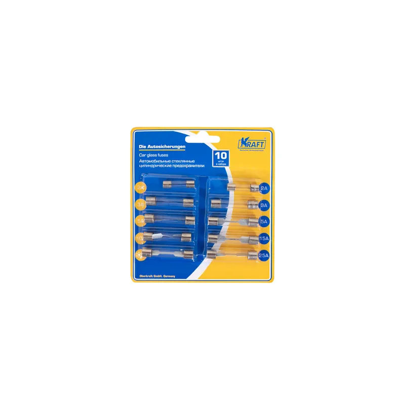 Набор предохранителей стеклянные (компл.10 шт.) KRAFT KT870025