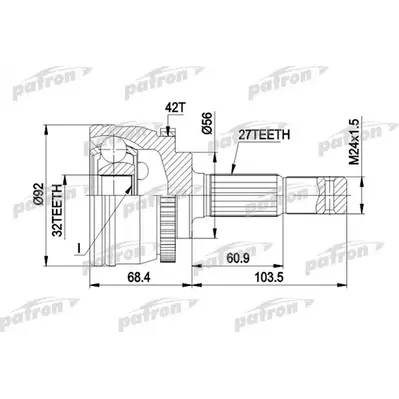 ШРУС наружн к-кт 27x56x32 ABS:42T NISSAN: PRIMERA с ABS PATRON PCV1173