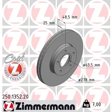Диск тормозной передний FORD FOCUS II 04> ZIMMERMANN 250.1352.20