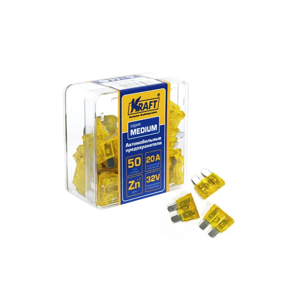 Набор предохранителей 20А (MEDIUM 50шт) пласт.кор. KRAFT KT870005