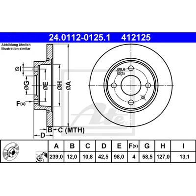 Диск тормозной передний ВАЗ 08-09 ате 1шт. ATE 24.0112-0125.1