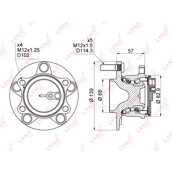 Ступица задняя в сборе L=R MAZDA 3 III/6 III/CX-5 2011-> LYNXauto WH-1496