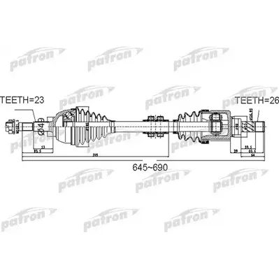 Полуось передний мост слева 23x645x49x26 NISSAN: NOTE 1.5D PATRON PDS0526