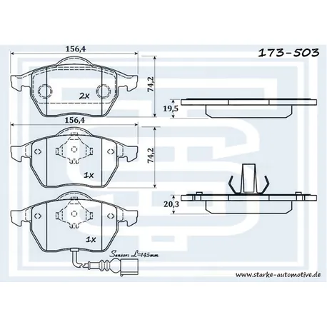 Колодки тормозные перед. VW GOLF IV --06.2005 с датчиком STARKE 173-503