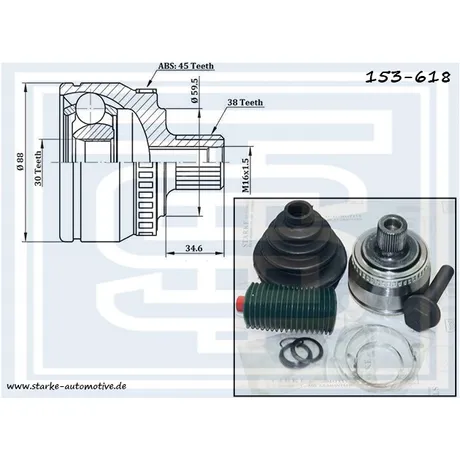 ШРУС AUDI A4 (B5) / AUDI A6 (C5) / VW PASSAT (B5) 2,4-2,8 c ABS STARKE 153-618