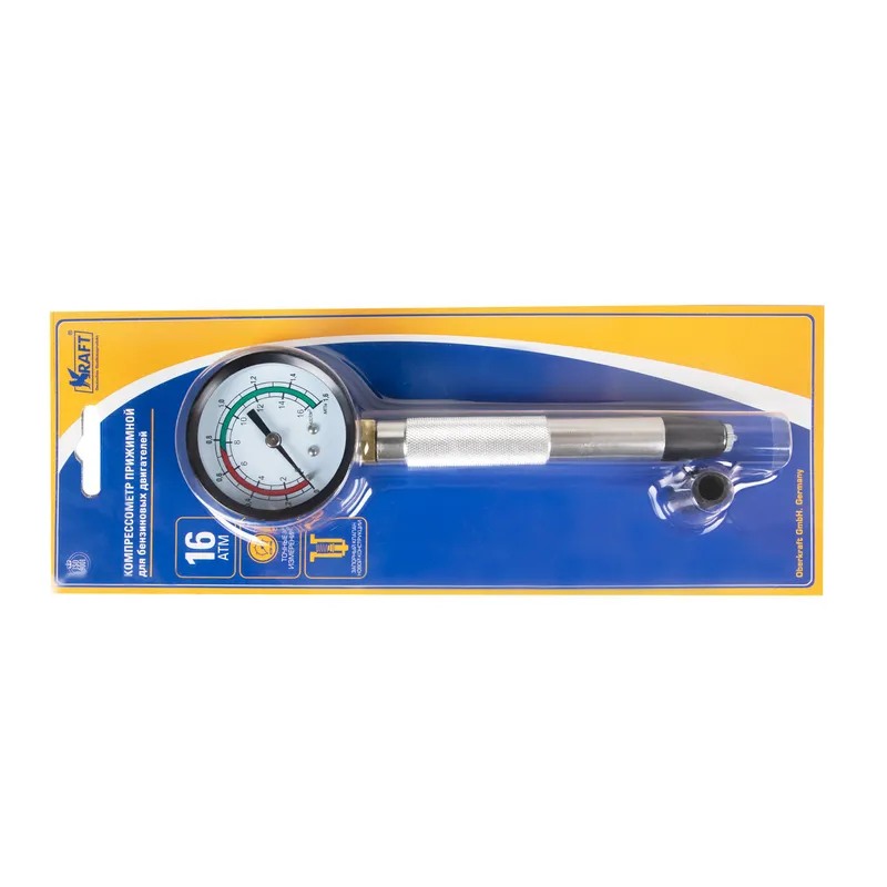Компрессометр 16 Атм., прижимной для бензиновых двигателей KRAFT KT831013