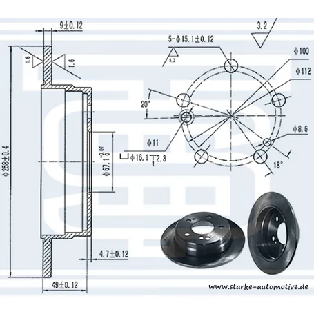 Диск тормозной задний MER W201 / W124 / W202 258X9 STARKE 172-928