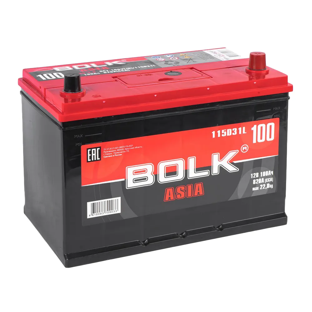 Аккумулятор BOLK ASIA 100 А/ч обратный R+ 306x175x225 D31 EN 820 А