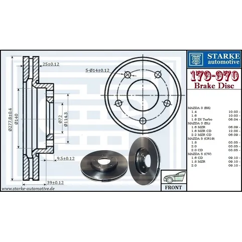 Диск тормозной MAZDA 3 передний STARKE 179-970