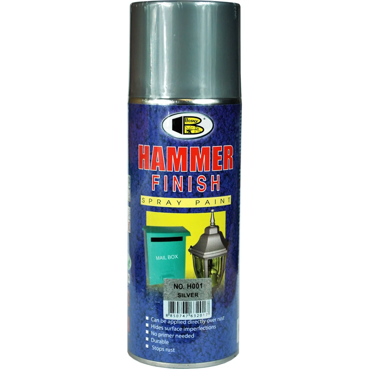Краска молотковая аэрозольная молотковая серебряная , 520 мл, 300гр Bosny H001