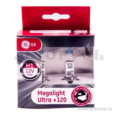 Лампа 12V H1 55W +120% GE Lighting MEGALIGHT ULTRA 2 шт. DUOBOX 98239