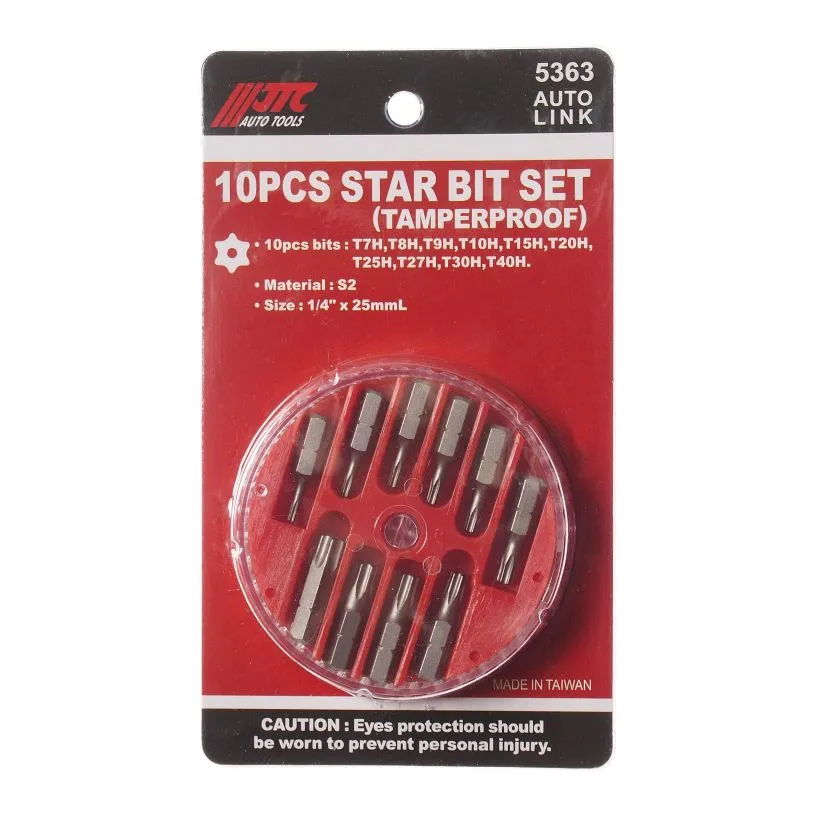 Набор бит 1/4 TORX с отверстием Т7-Т40 в кейсе 10 предметов JTC-5363
