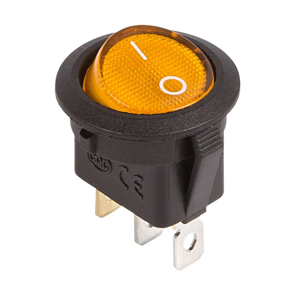 Выключатель клавишный круглый 12V 20А (3с) ON-OFF желтый с подсветкой (RWB-214) REXANT 36-2587