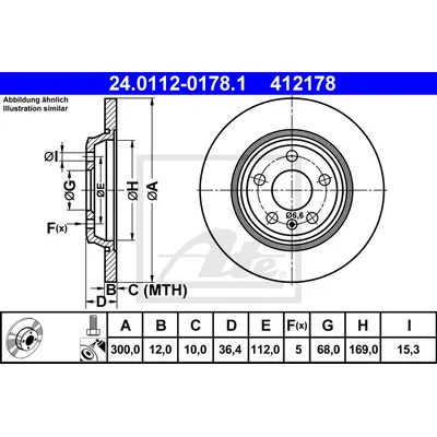 Диск тормозной задний AUDI A4/A5/A7/Q5 07-> D=300MM ATE 24.0112-0178.1