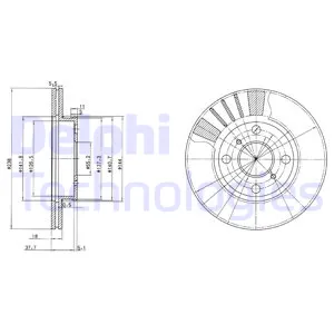 Диск тормозной передний TOYOTA PASEO/STARLET 89-> /VENT D=238MM DELPHI BG3424