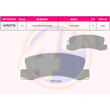 Колодки задние TOY CAMRY 86-01/AVENSIS/CARINA II/E 87-(с 2 датчиками) 4U 4UP03776