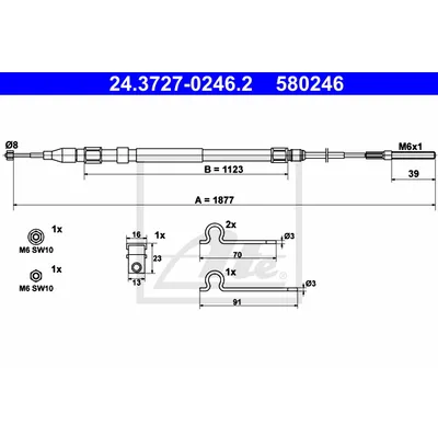 Трос ручного тормоза R BMW E39 all 95-04 ATE 24.3727-0246.2