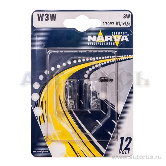 Лампа 12V W3W 3W NARVA 2 шт. блистер 17097W2