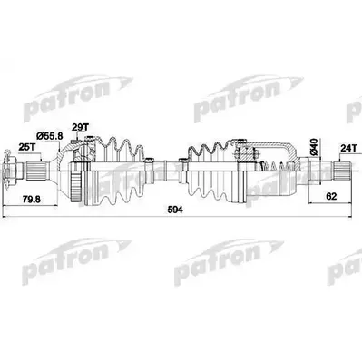 Полуось левая 25x603.5x55.7x24 ABS: 29T PEUGEOT: 306 94-01 PATRON PDS0045
