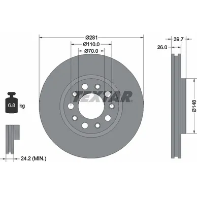 Диск тормозной передний с покрытием PRO ALFA ROMEO TEXTAR 92230103