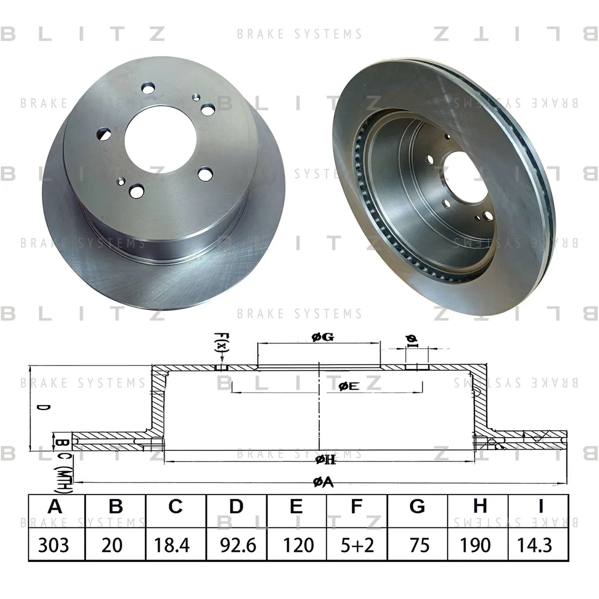 Диск тормозной задний вентилируемый HYUNDAI H1/STAREX 97-> BLITZ BS0542