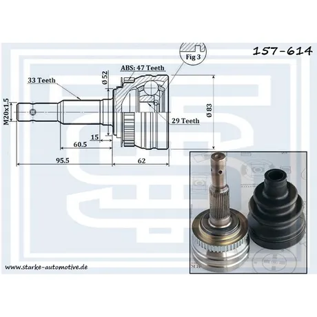 ШРУС DAEWOO ESPERO/NUBIRA/REZZO / CHEVROLET LANOS с ABS STARKE 157-614