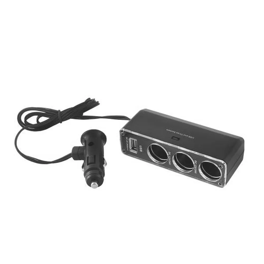 Разветвитель розетки для прикуривателя на 3 гнезда+USB-2000mA 5А, SKYWAY SKYWAY S02301024