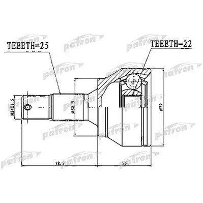 ШРУС наружный 25x58,5x22 CITROEN C3 PICASSO 1,4 1,6 VTI PATRON PCV1765