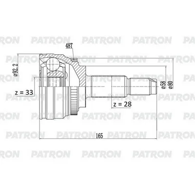 ШРУС нар. лев./прав. 28x58x33 ABS:48T CHERY Tiggo 7 Pro PATRON PCV2320