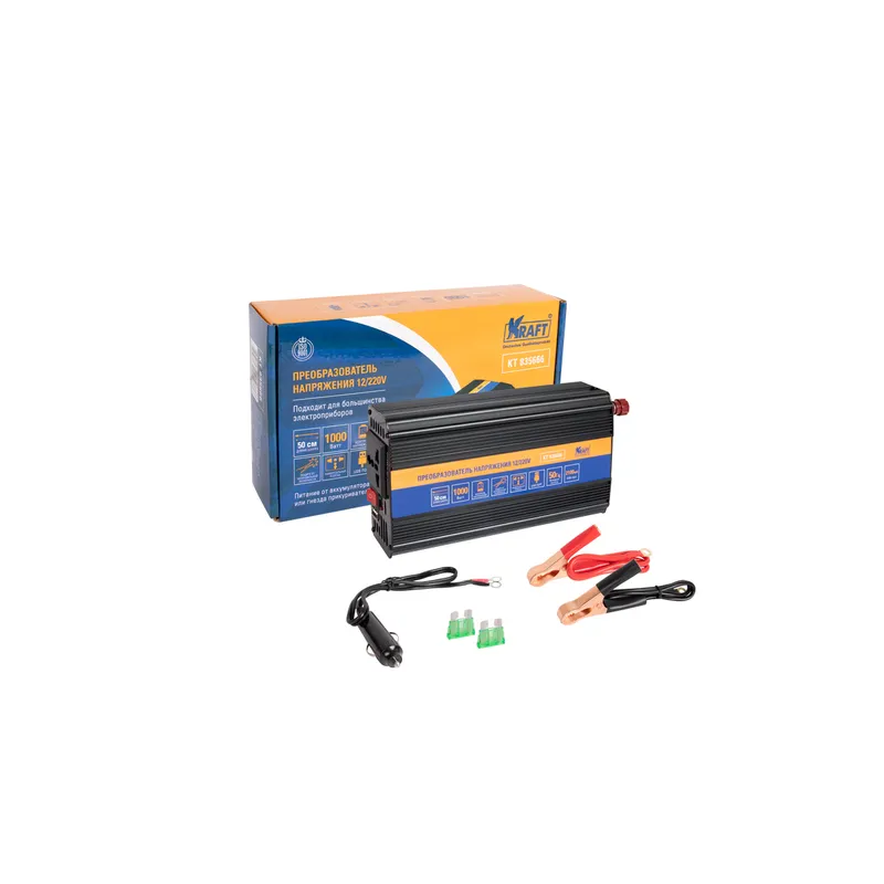 Инвертор автомобильный 12/220V 1000W KRAFT KT835666