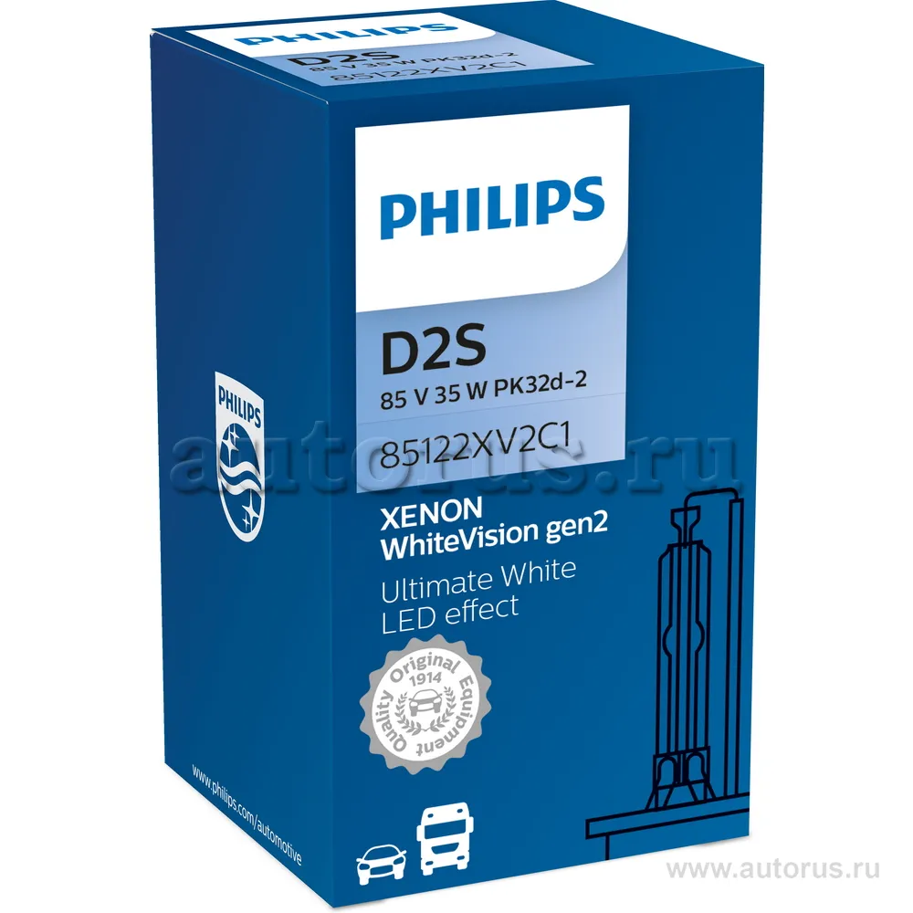 Лампа ксеноновая D2S PHILIPS WhiteVision gen2 1 шт. +120% 85122WHV2C1