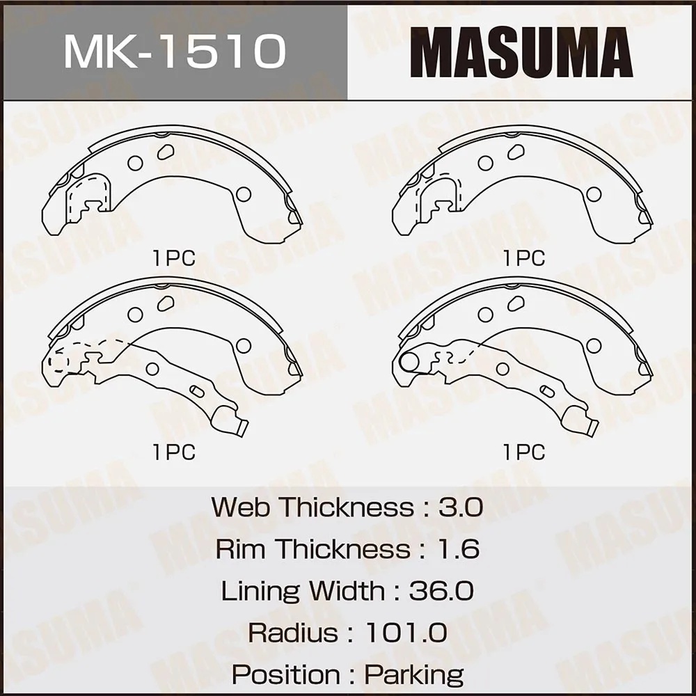 Колодки тормозные барабанные MASUMA MK1510