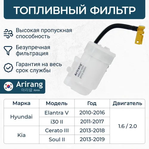 Фильтр топливный Hyundai (Elantra 11-15, I30 12-18), Kia (Cerato 12 ARIRANG ARG323334