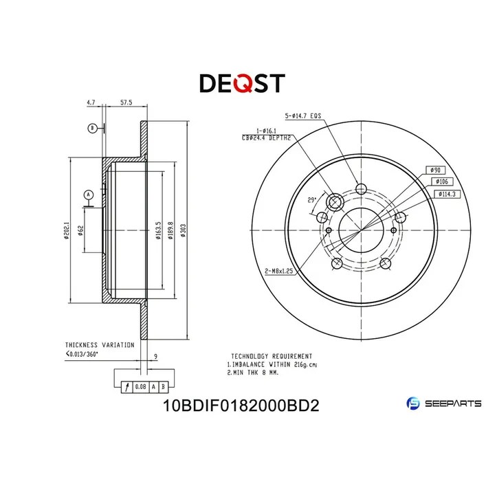 Диск тормозной, задний RAV4 05 04-05 DEQST 10BDIF0182000