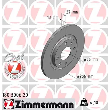 Диск тормозной передний CITROEN C3, BERLINGO, PARTNER 00> ZIMMERMANN 180.3006.20