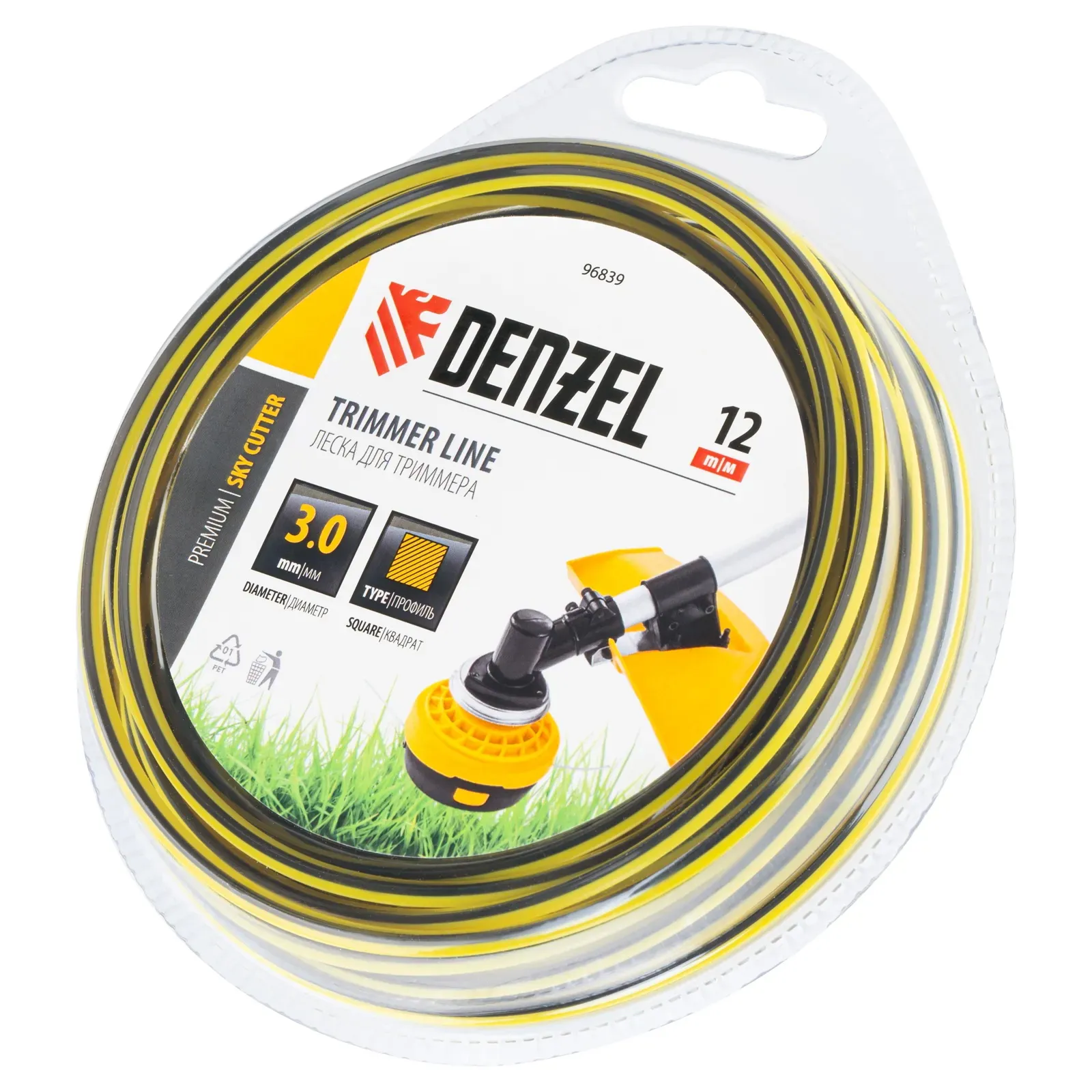 Леска для триммера двухкомпонентная квадратная, 3,0мм х 12м, блистер SkyCutter Denzel Denzel 96839