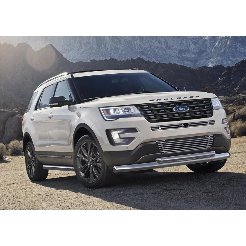 Решетка бампера d10 верхняя Rival Ford Explorer V рестайлинг 2015-2019, нерж. сталь, G.1806.003