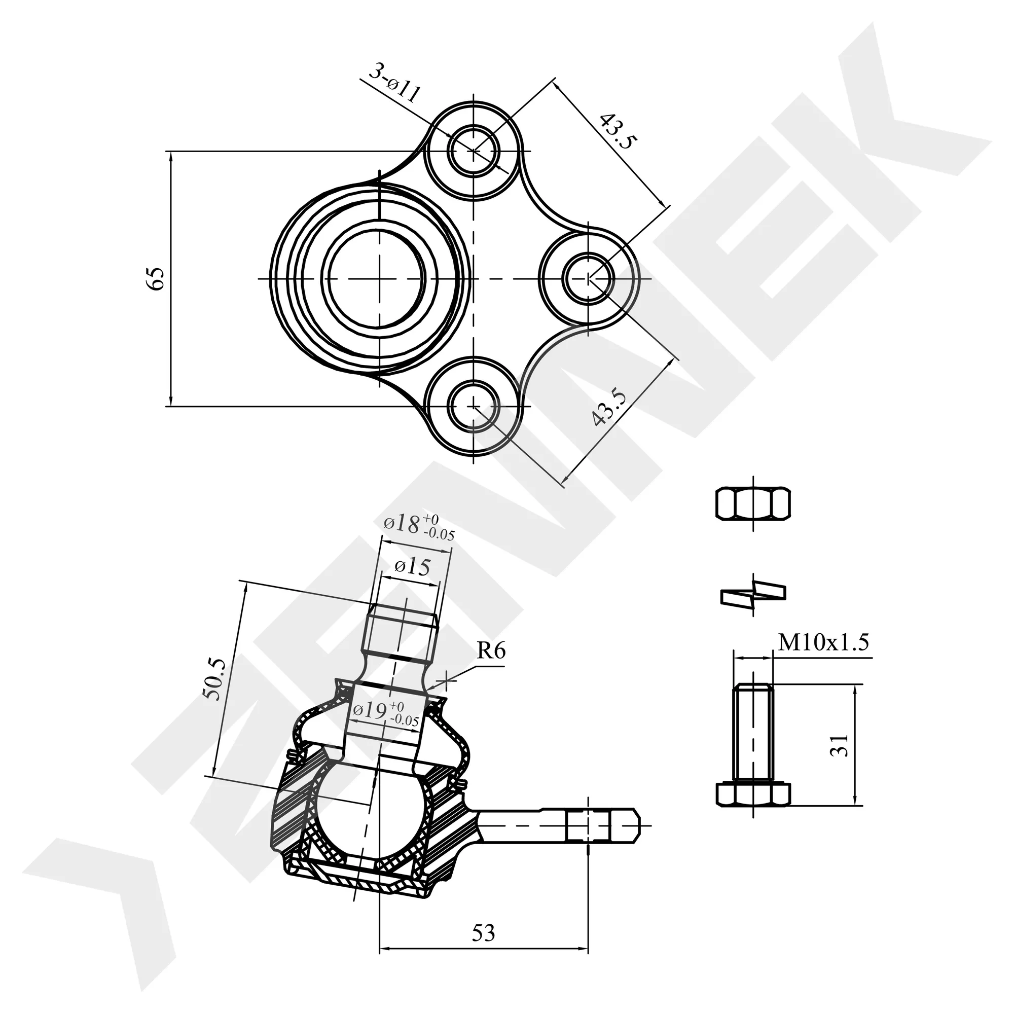 Опора шаровая комплект FORD MONDEO 00 ZENNEK DBJ0035