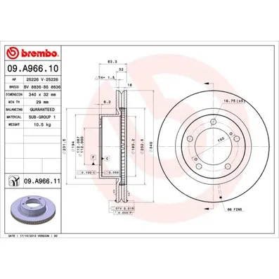 Диск тормозной передний BREMBO 09.A966.10