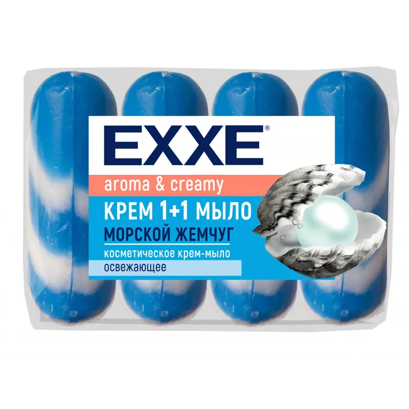 Мыло туалетное крем EXXE 1+1 Морской жемчуг 90гр синее полосатое экопак4ш/у 1486872