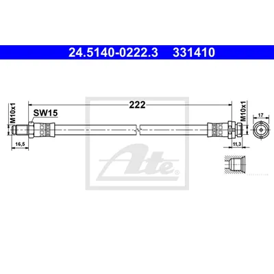 Шланг тормозной задний 222 mm ATE 24-5140-0222-3