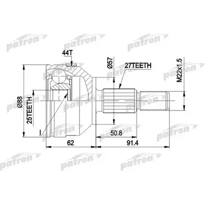 ШРУС наружн к-кт 27x57x25 ABS:44T FORD: MONDEO 1.8/1.8T PATRON PCV1200