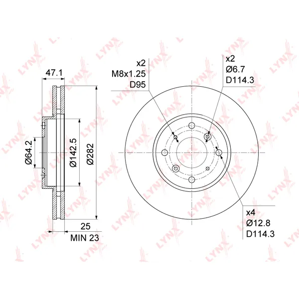 Диск тормозной передний (282X25) HONDA ACCORD VI 1.8-2.3 98-02 LYNXAUTO BN-1043