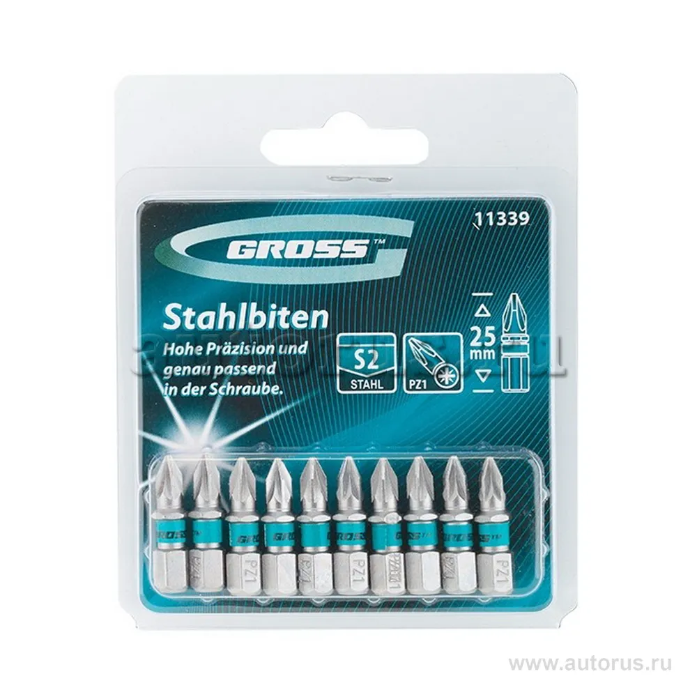 Набор бит PZ1x25, сталь S2, 10шт GROSS 11339