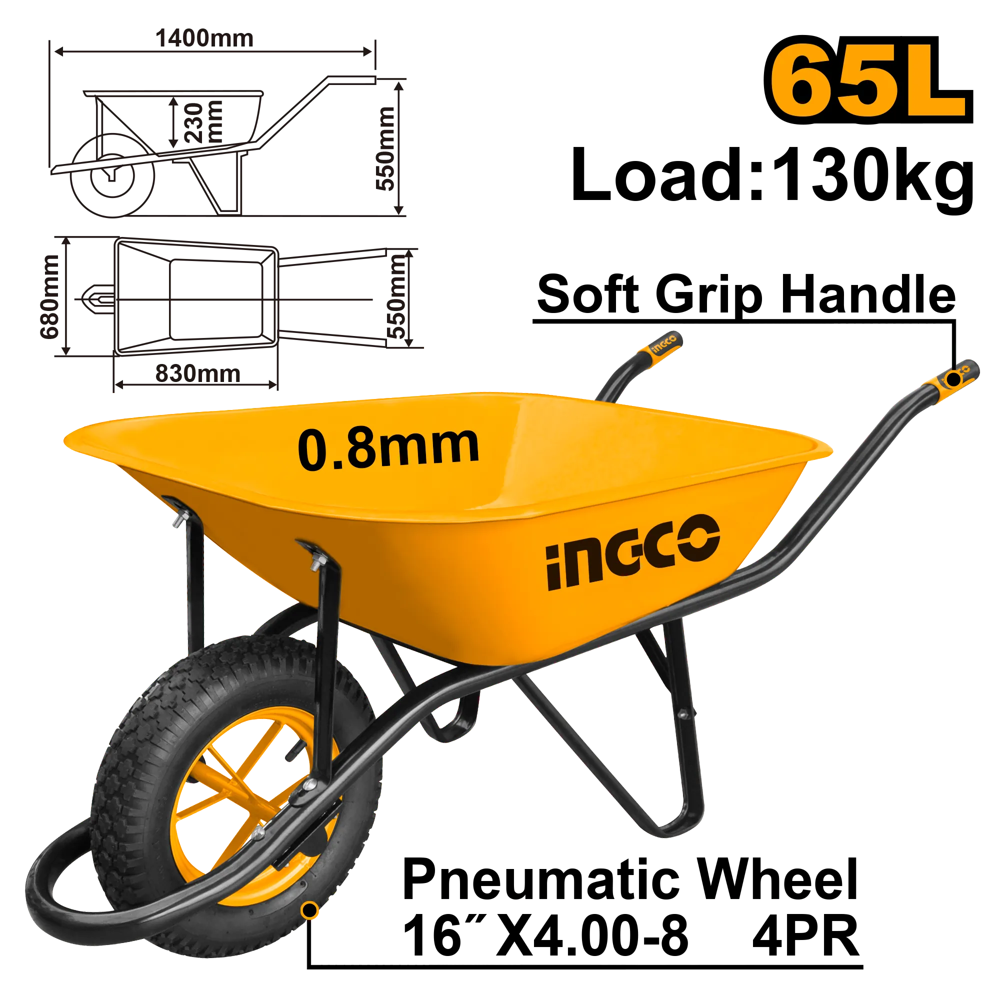 Тачка 130 кг INGCO HHWB64008