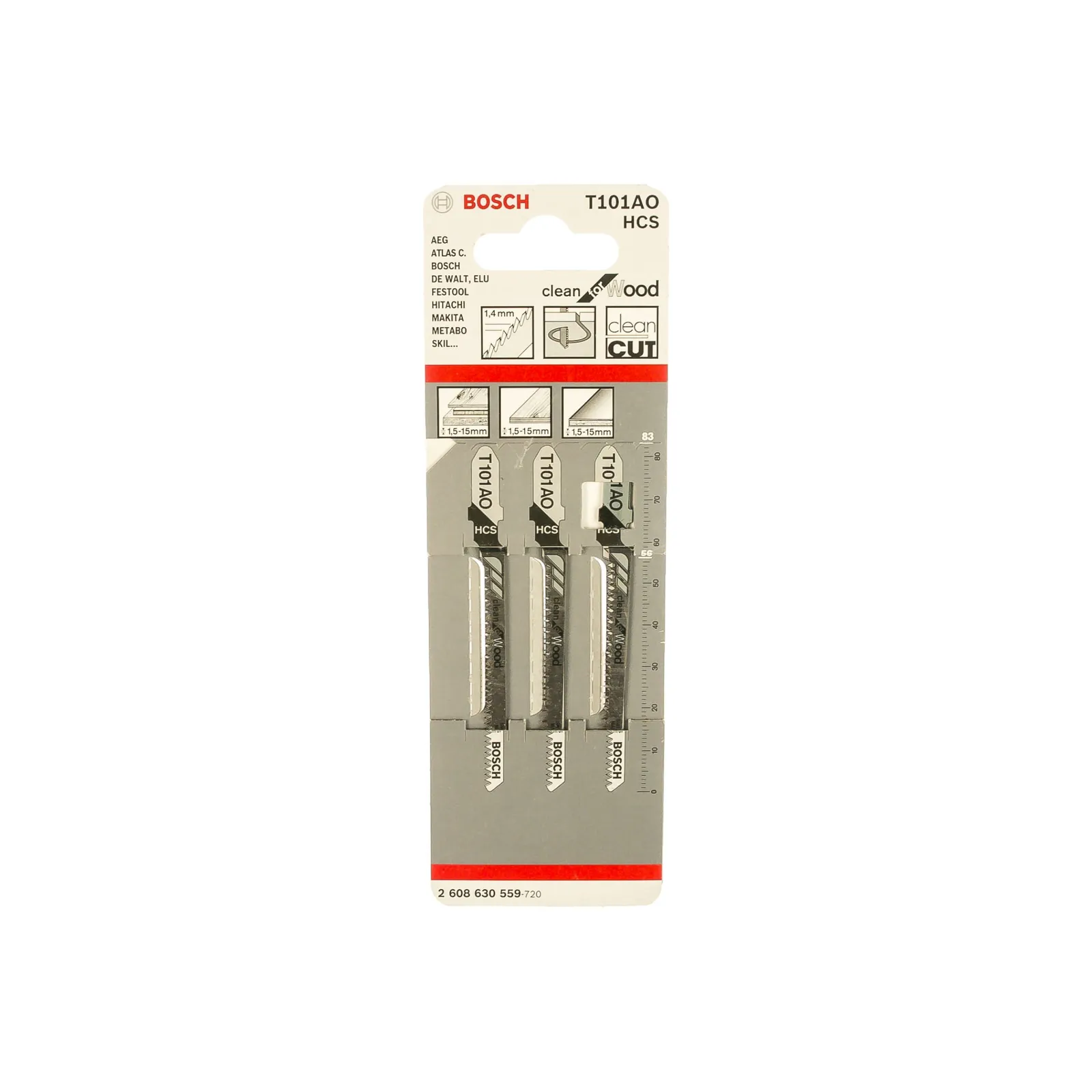 Лобзиковые пилки 3 T 101 AО Clean for Wood, HCS BOSCH 2608630559